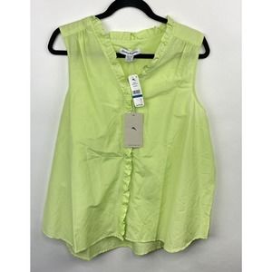 Tommy Bahama Agua Amara Womens Blouse Green Silk Cotton V-Neck Sleeveless Sz XL